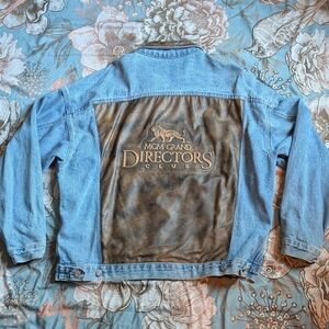 VTG Tyca MGM Grand Director's Club Jean Jacket Denim Leather Size XL Made In USA